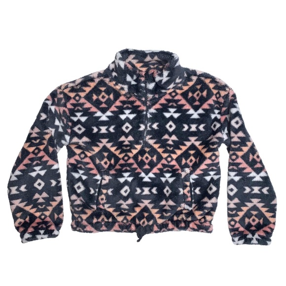 Gray Aztec Print Super Soft Fleece Pullover Jacket Sweatshirt 1/4 Zip Old Navy